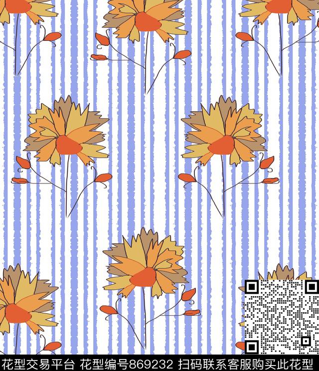 花卉抽像色彩传统印花华亿平台下载（图片编号: 869232） - 瓦栏（Walan）