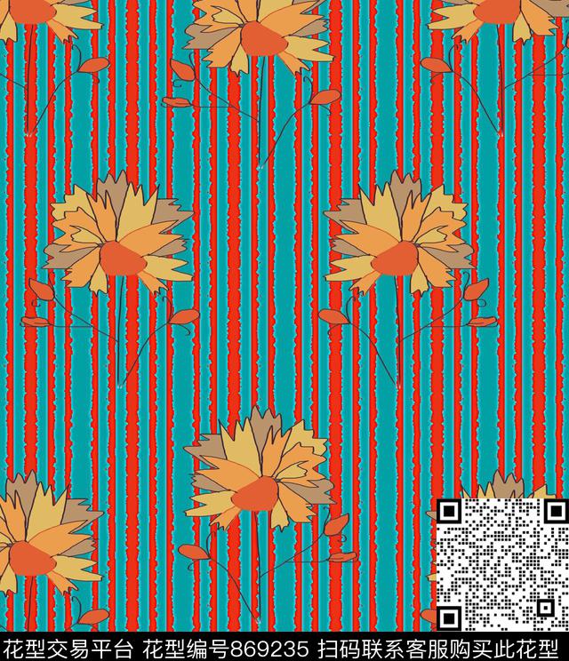 花卉抽像色彩数码印花华亿平台下载（图片编号: 869235） - 瓦栏（Walan）