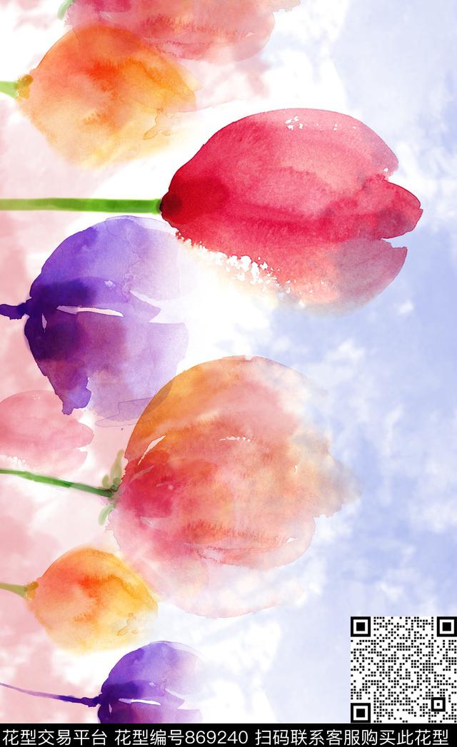 大花花卉长巾数码印花华亿平台下载（图片编号: 869240） - 瓦栏（Walan）