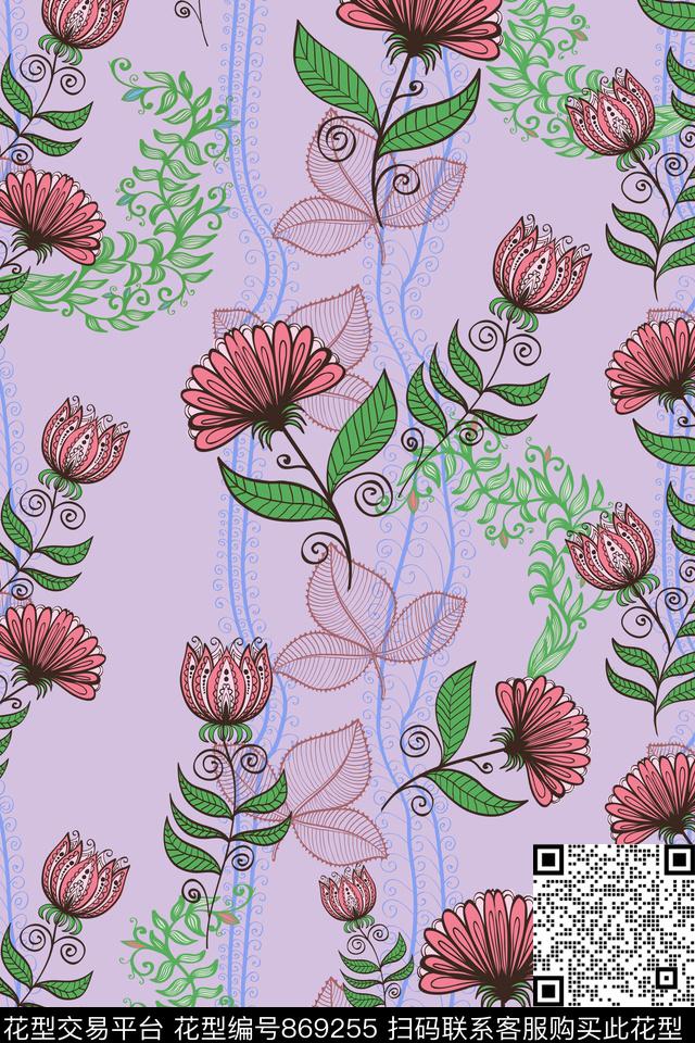 乱花花朵花卉数码印花华亿平台下载（图片编号: 869255） - 瓦栏（Walan）