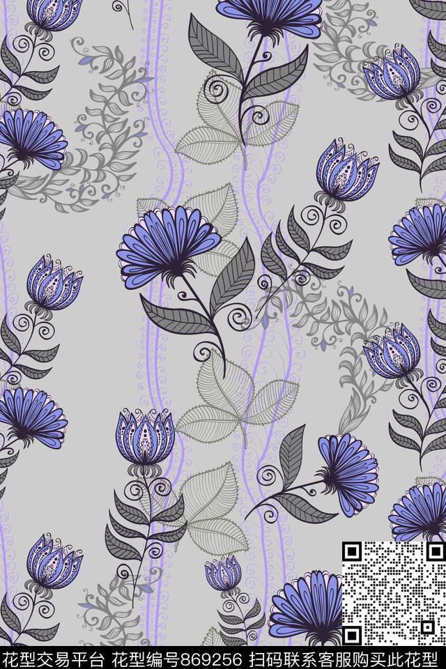 乱花花朵花卉数码印花华亿平台下载（图片编号: 869256） - 瓦栏（Walan）