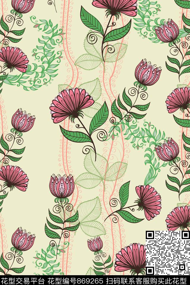 乱花花朵花卉数码印花华亿平台下载（图片编号: 869265） - 瓦栏（Walan）