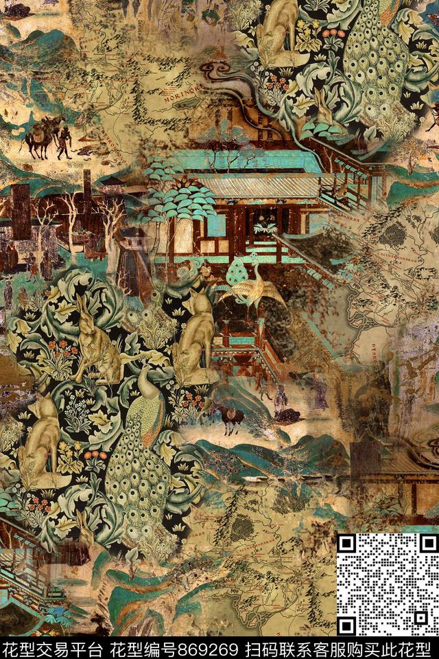 抽象中国风肌理数码印花华亿平台下载（图片编号: 869269） - 瓦栏（Walan）