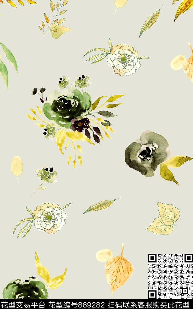 花卉花朵水彩数码印花华亿平台下载（图片编号: 869282） - 瓦栏（Walan）