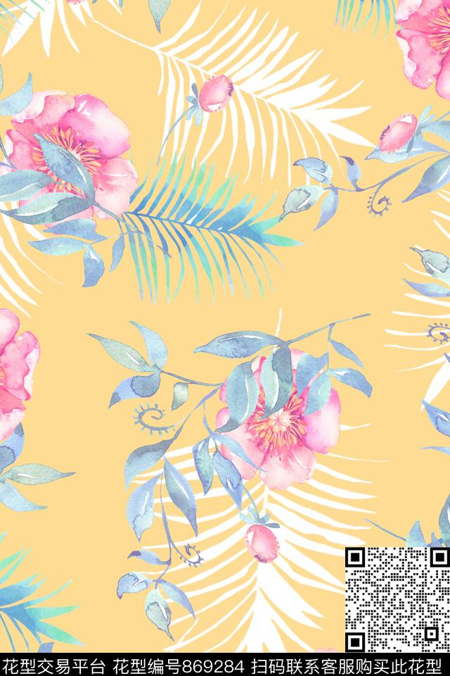 小清新一花多色热带数码印花华亿平台下载（图片编号: 869284） - 瓦栏（Walan）