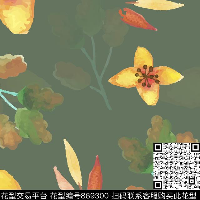 水彩花朵花卉数码印花华亿平台下载（图片编号: 869300） - 瓦栏（Walan）