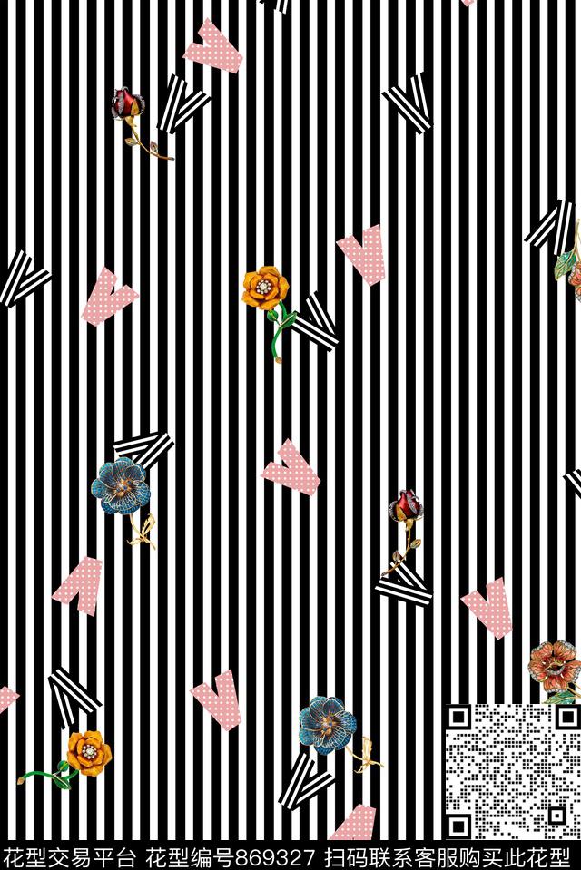 珠宝胸花条纹字母V字胜利数码印花华亿平台下载（图片编号: 869327） - 瓦栏（Walan）