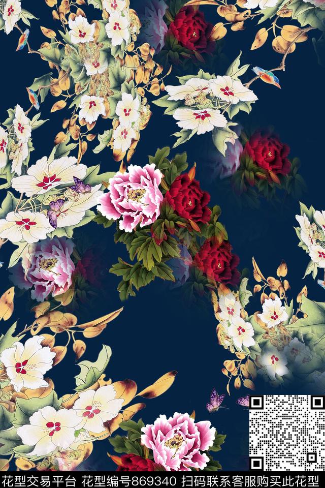 花卉乱花大花数码印花华亿平台下载（图片编号: 869340） - 瓦栏（Walan）