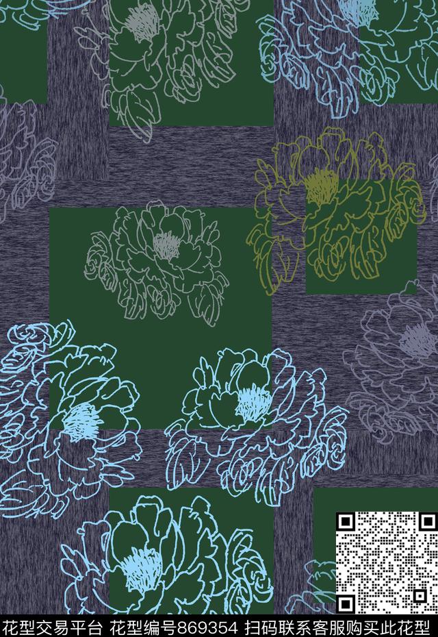 民族风图案手绘线条笔触手绘牡丹传统印花华亿平台下载（图片编号: 869354） - 瓦栏（Walan）