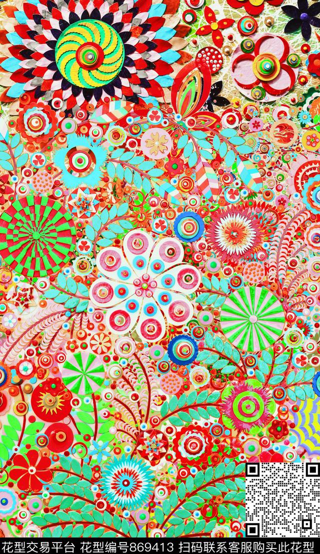 浮雕花卉花纹数码印花华亿平台下载（图片编号: 869413） - 瓦栏（Walan）