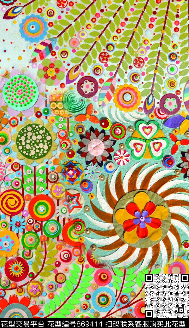 浮雕花卉花纹数码印花华亿平台下载（图片编号: 869414） - 瓦栏（Walan）