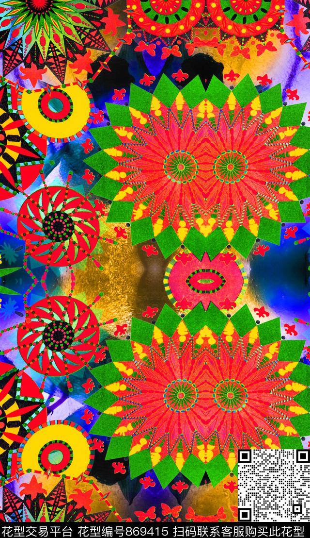 重口味波西米亚花纹数码印花华亿平台下载（图片编号: 869415） - 瓦栏（Walan）