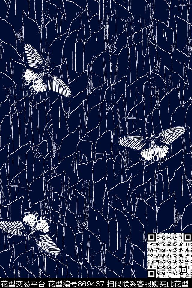 蝴蝶抽象纹理男装夹克华亿平台传统印花华亿平台下载（图片编号: 869437） - 瓦栏（Walan）