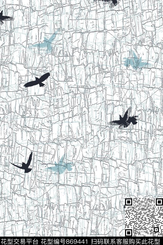 鸟抽象纹理线条纹理传统印花华亿平台下载（图片编号: 869441） - 瓦栏（Walan）