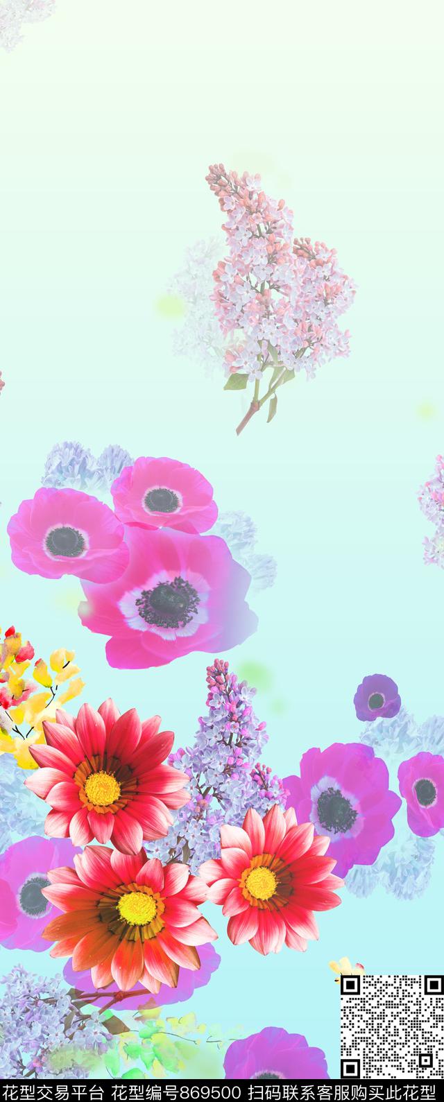 罂粟花牵牛花女装单边定位花数码印花华亿平台下载（图片编号: 869500） - 瓦栏（Walan）