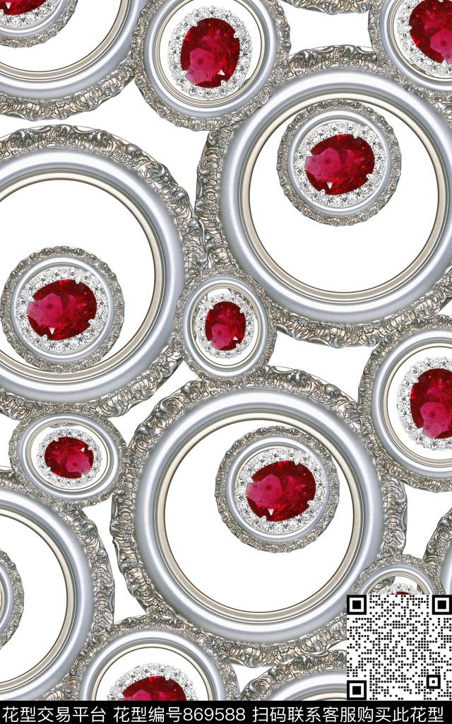 复古风格珠宝宝石数码印花华亿平台下载（图片编号: 869588） - 瓦栏（Walan）