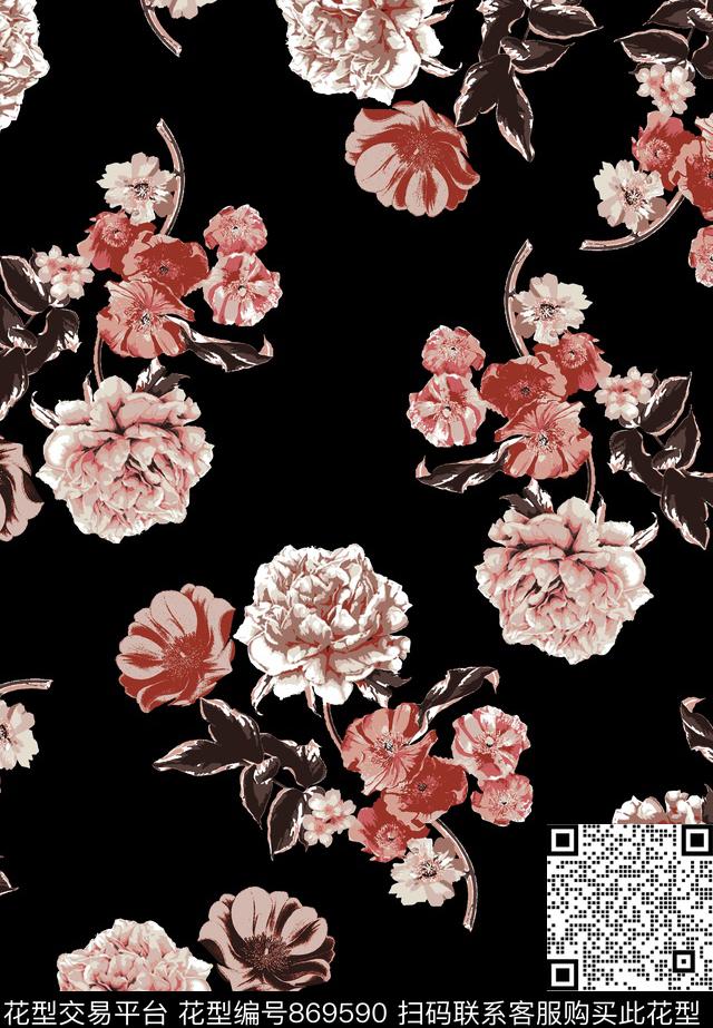 传统花卉复古花卉手绘花卉传统印花华亿平台下载（图片编号: 869590） - 瓦栏（Walan）