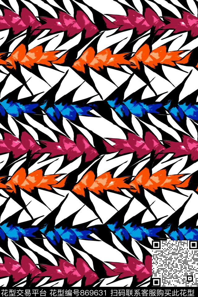 色块拼接热带植物褶皱条纹传统印花华亿平台下载（图片编号: 869631） - 瓦栏（Walan）