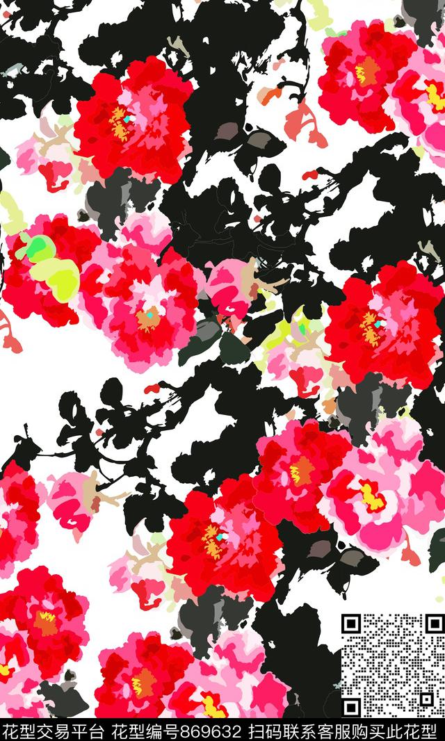 花朵花卉水彩效果花卉数码印花华亿平台下载（图片编号: 869632） - 瓦栏（Walan）