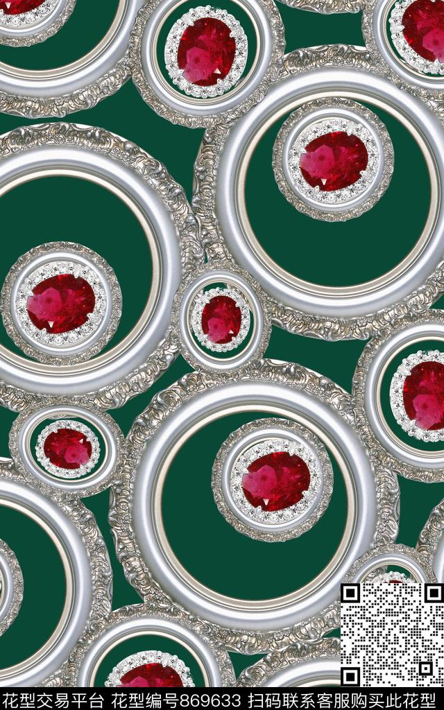 复古风格珠宝宝石数码印花华亿平台下载（图片编号: 869633） - 瓦栏（Walan）