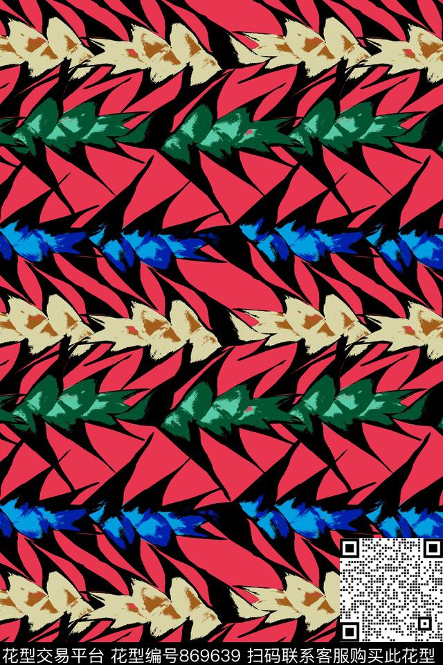 色块拼接热带植物褶皱条纹传统印花华亿平台下载（图片编号: 869639） - 瓦栏（Walan）