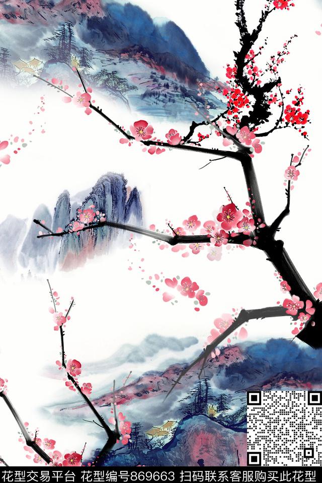 梅花女装花卉数码印花华亿平台下载（图片编号: 869663） - 瓦栏（Walan）