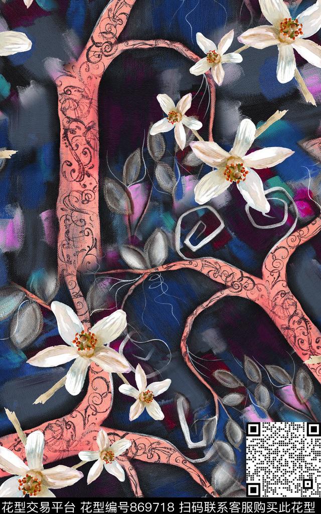 花卉手绘水彩数码印花华亿平台下载（图片编号: 869718） - 瓦栏（Walan）
