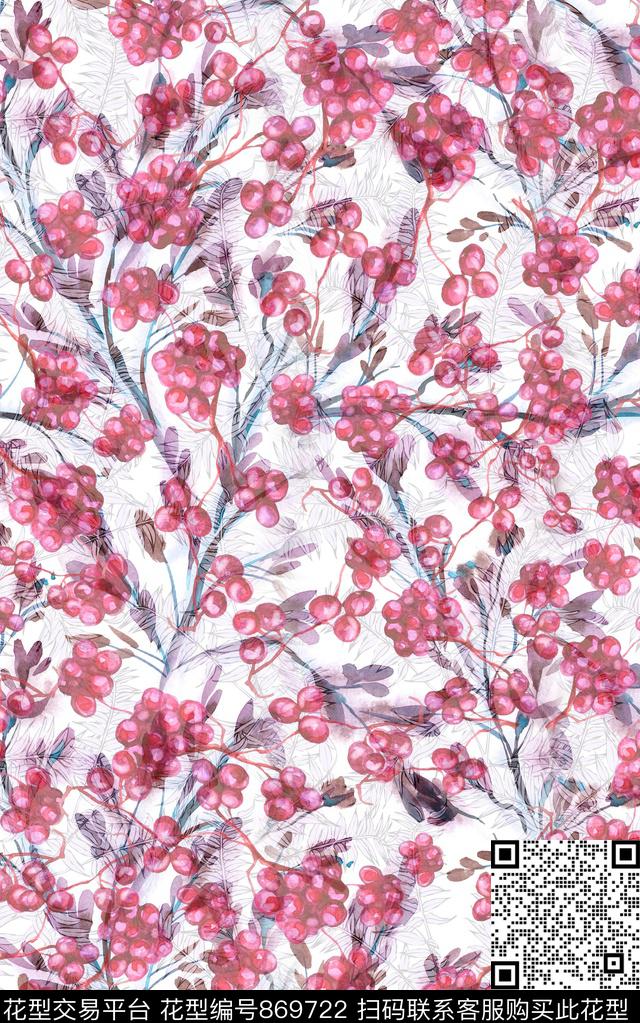 花卉手绘水彩数码印花华亿平台下载（图片编号: 869722） - 瓦栏（Walan）