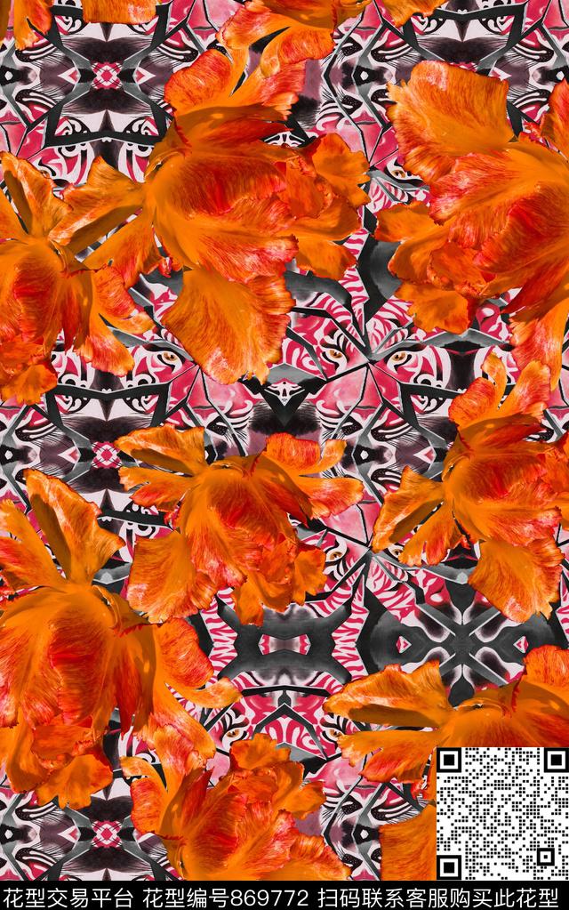 花卉水彩民族风数码印花华亿平台下载（图片编号: 869772） - 瓦栏（Walan）