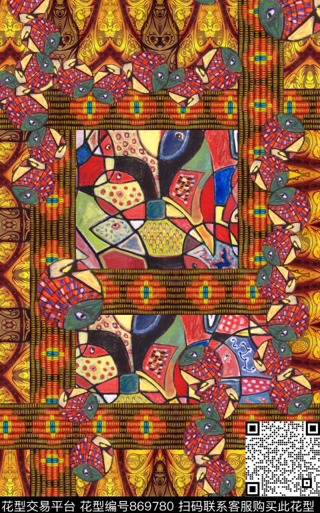 欧式波西米亚民族风数码印花华亿平台下载（图片编号: 869780） - 瓦栏（Walan）