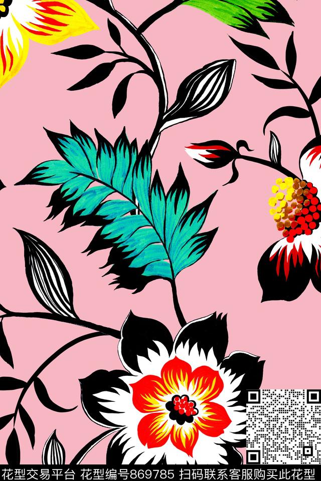 艺术花卉超大花卉手绘肌理传统印花华亿平台下载（图片编号: 869785） - 瓦栏（Walan）