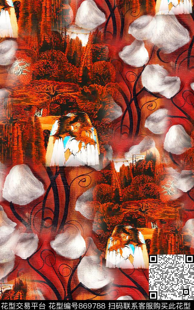 斑驳水彩中国风水彩数码印花华亿平台下载（图片编号: 869788） - 瓦栏（Walan）