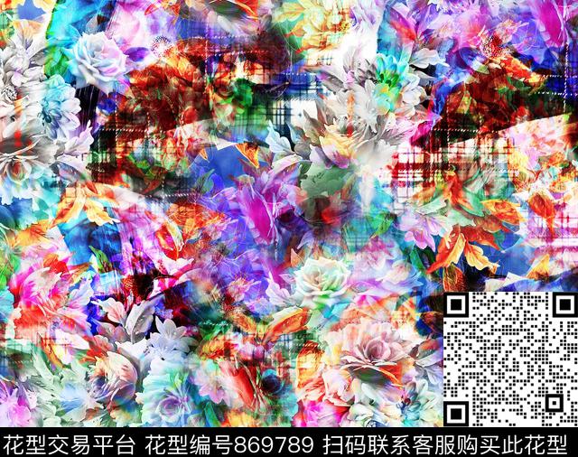 抽象艺术艺术彩色花卉数码印花华亿平台下载（图片编号: 869789） - 瓦栏（Walan）