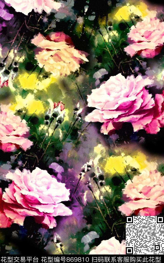 花朵大花乱花数码印花华亿平台下载（图片编号: 869810） - 瓦栏（Walan）