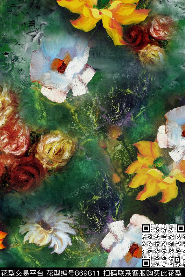 肌理油画抽象数码印花华亿平台下载（图片编号: 869811） - 瓦栏（Walan）