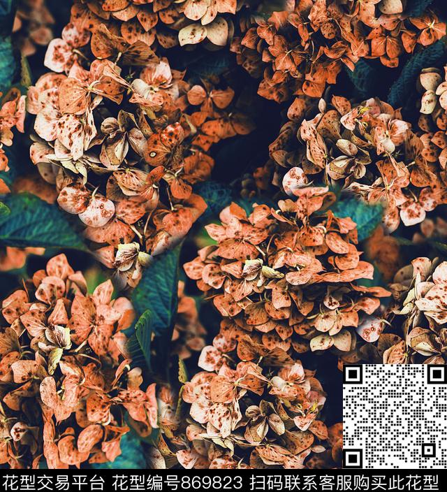 花卉满花绣球花数码印花华亿平台下载（图片编号: 869823） - 瓦栏（Walan）