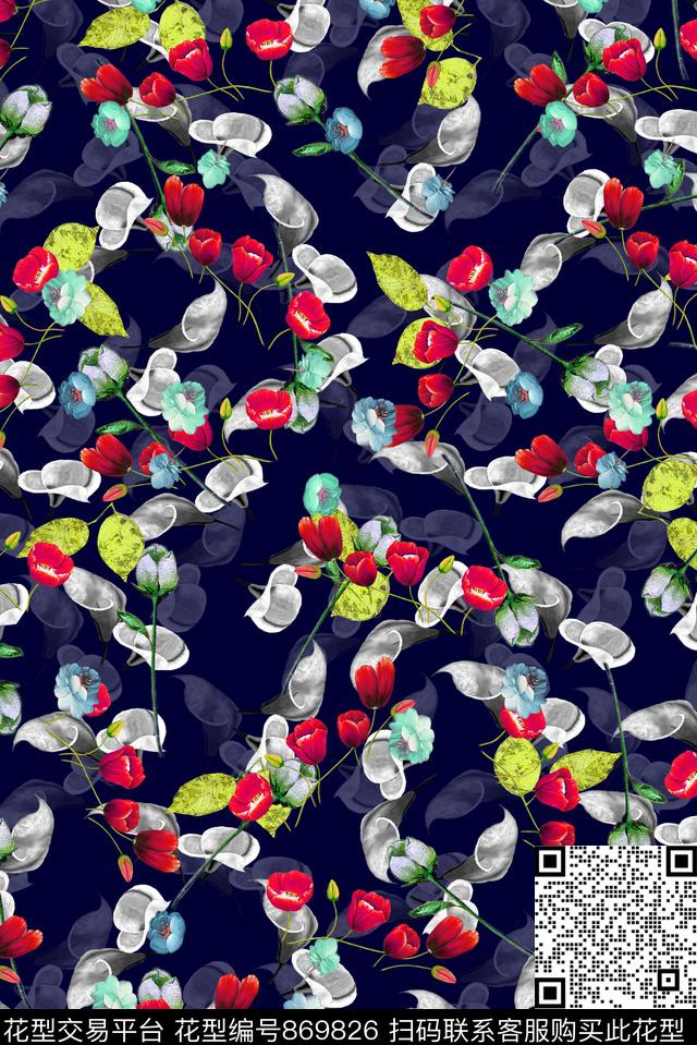 女装碎花花卉数码印花华亿平台下载（图片编号: 869826） - 瓦栏（Walan）