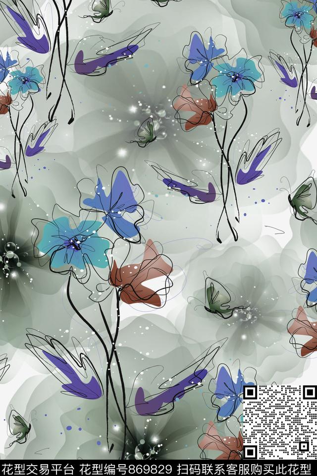 乱花花朵花卉数码印花华亿平台下载（图片编号: 869829） - 瓦栏（Walan）
