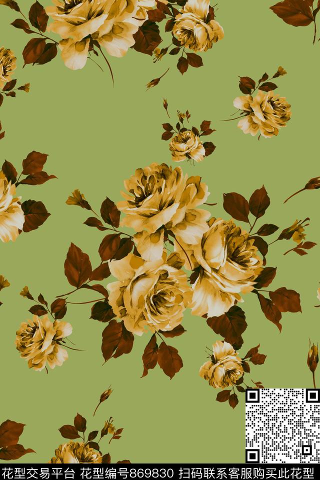 玫瑰花朵花卉数码印花华亿平台下载（图片编号: 869830） - 瓦栏（Walan）