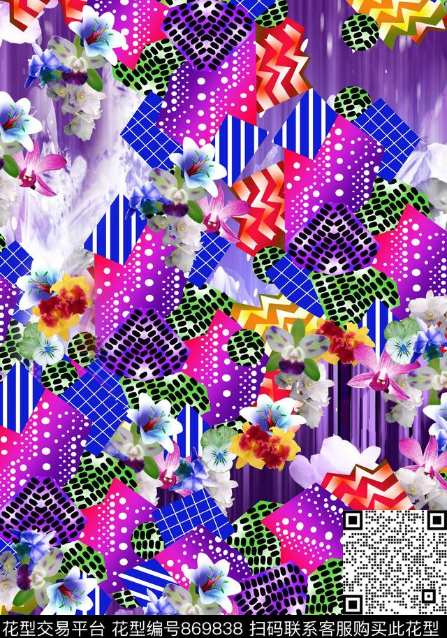 抽象艺术艺术彩色写实花卉数码印花华亿平台下载（图片编号: 869838） - 瓦栏（Walan）