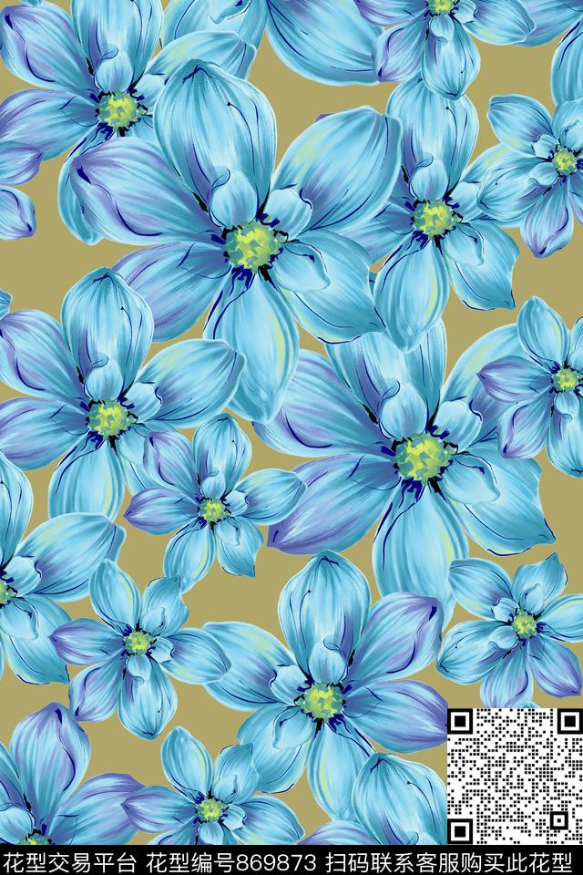 花卉清爽简单数码印花华亿平台下载（图片编号: 869873） - 瓦栏（Walan）