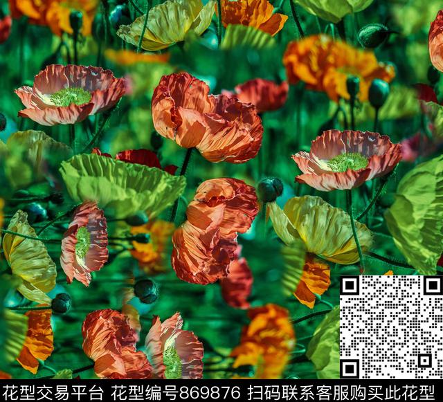 花卉满花虞美人数码印花华亿平台下载（图片编号: 869876） - 瓦栏（Walan）