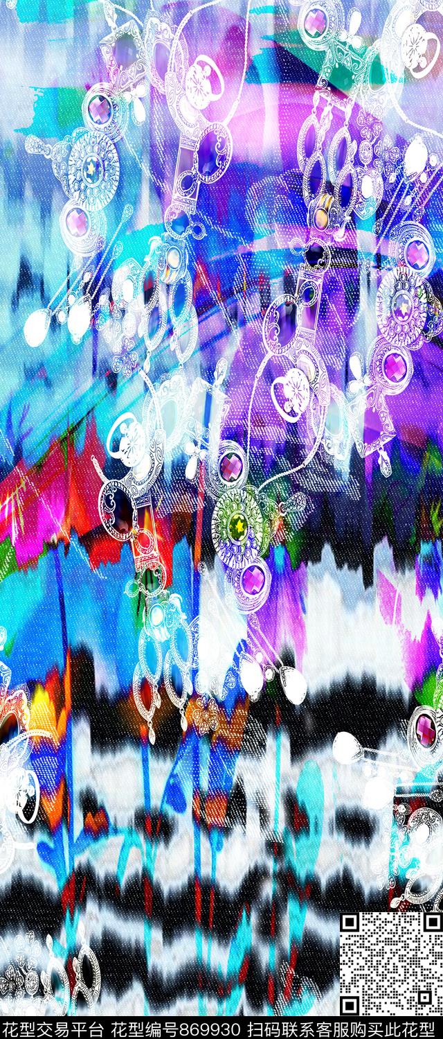 水墨珠宝花瓣数码印花华亿平台下载（图片编号: 869930） - 瓦栏（Walan）