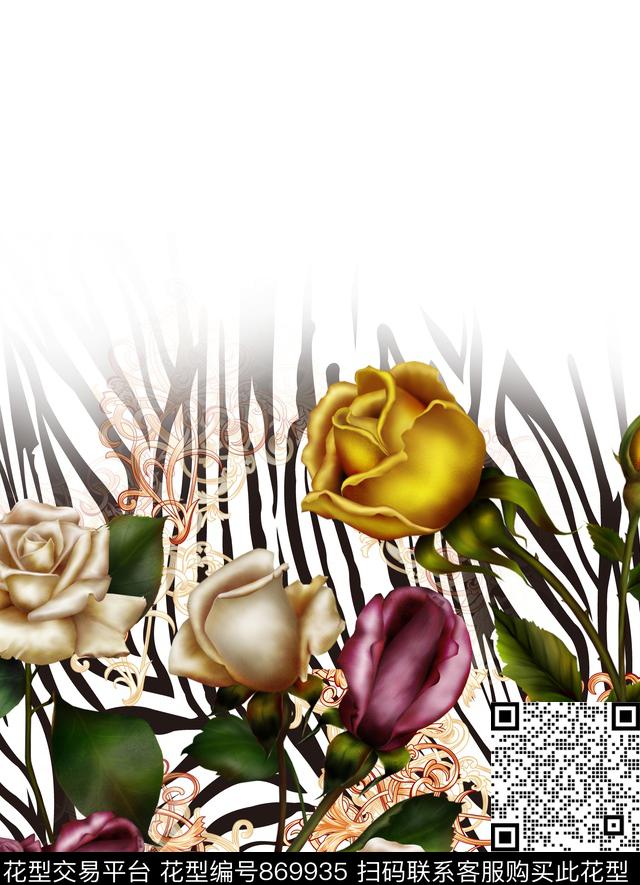 玫瑰大花花朵数码印花华亿平台下载（图片编号: 869935） - 瓦栏（Walan）