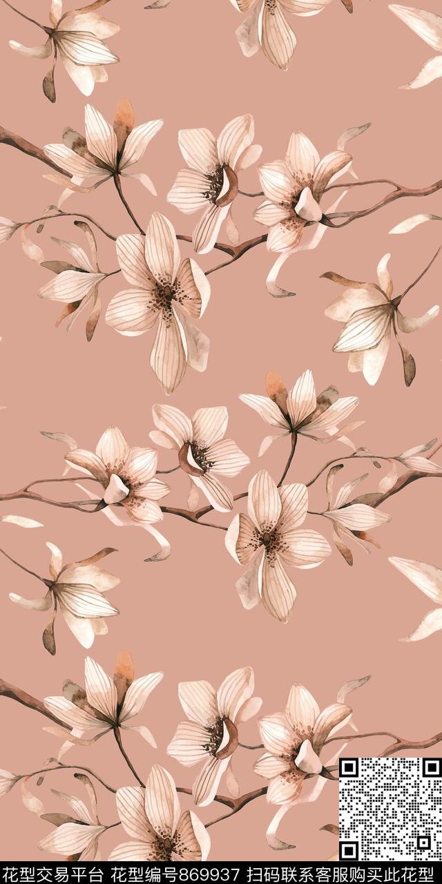 玉兰花花卉花朵数码印花华亿平台下载（图片编号: 869937） - 瓦栏（Walan）