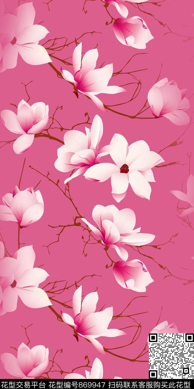 花卉玉兰花花朵数码印花华亿平台下载（图片编号: 869947） - 瓦栏（Walan）