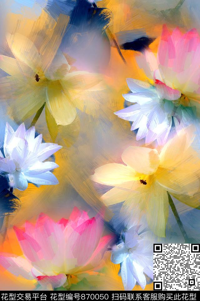 时尚手绘水彩数码印花华亿平台下载（图片编号: 870050） - 瓦栏（Walan）