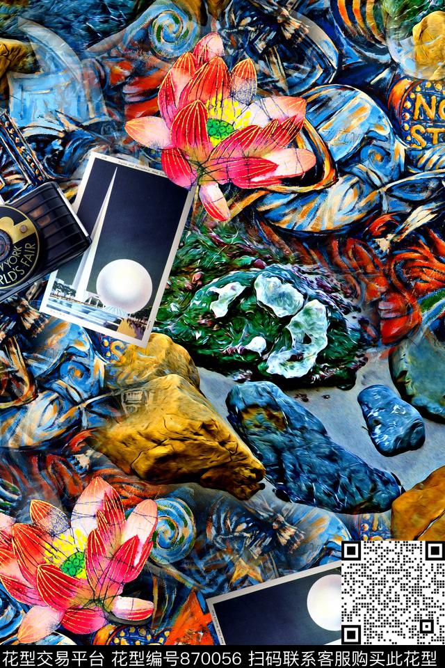 休闲牛仔拼接数码印花华亿平台下载（图片编号: 870056） - 瓦栏（Walan）