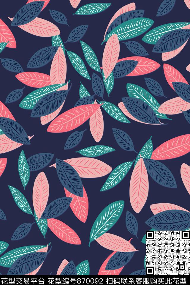 叶子流行花卉传统印花华亿平台下载（图片编号: 870092） - 瓦栏（Walan）