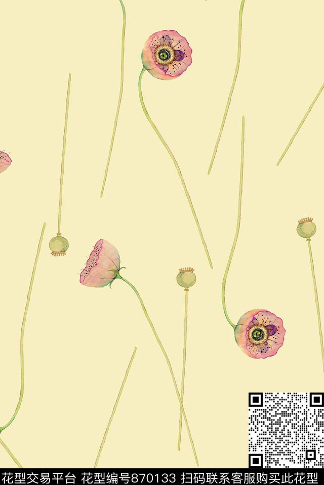 女装花卉罂粟花数码印花华亿平台下载（图片编号: 870133） - 瓦栏（Walan）